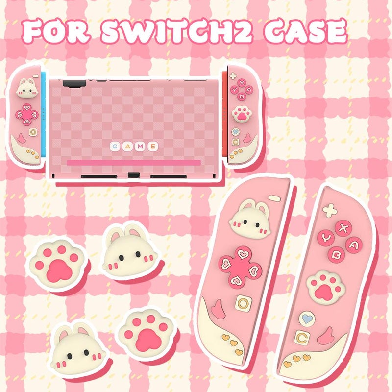 Cute Rabbit Pink Case for Nintendo Switch 2, 2025 New Model Compatible, PC Split Protective Cover, Full Protection, Slim & Shock - Resistant, Easy to Install & Remove, Anti - Scratch & Anti - Dust - Image 2
